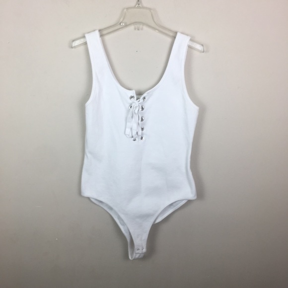 Forever 21 Other - Forever 21 + white ribbed lace up bodysuit